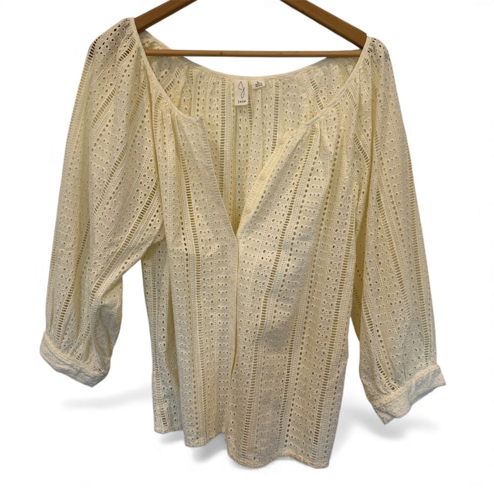 Joie Ivory Eyelet Open Knit Button Front Blouse Cardigan Top Women’s L NWOT